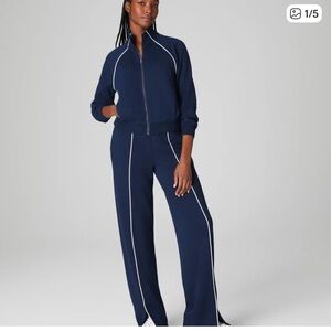 SPANX AIR ESSENTIALS pique Straight leg pants AND track jacket PETITE SMALL